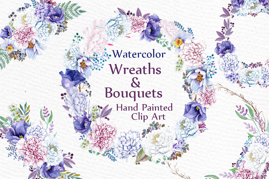 Watercolor wreaths and bouquets  in Illustrations - product preview 8