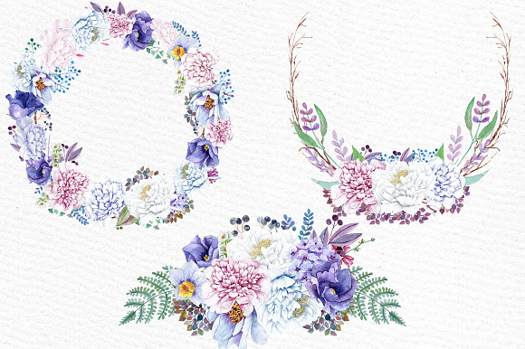 Watercolor wreaths and bouquets  in Illustrations - product preview 1