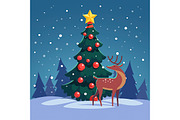 Decorated christmas tree, reindeer