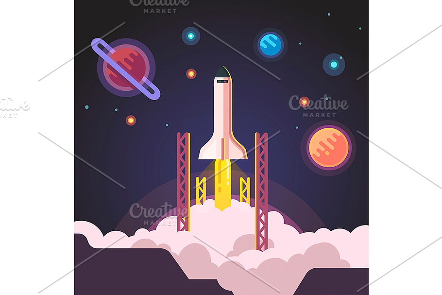 Rocket ship shuttle launch in Illustrations - product preview 8
