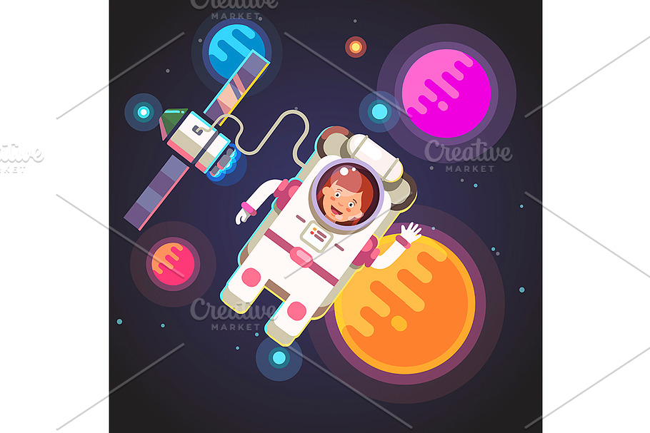 Astronaut girl flying in space  in Illustrations - product preview 8