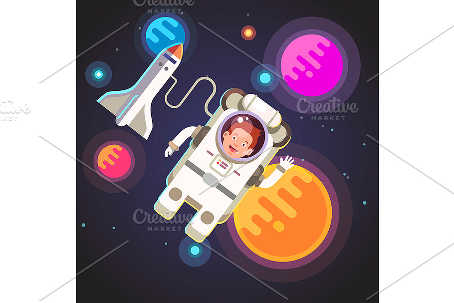 Astronaut boy flying in space