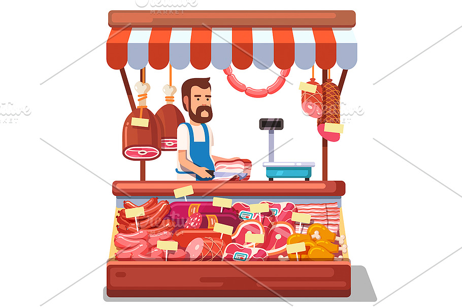 Farmer selling fresh meat produce in Illustrations - product preview 8