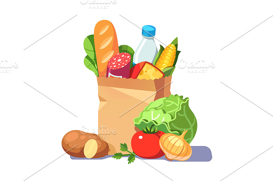 Groceries in a paper bag in Illustrations - product preview 8
