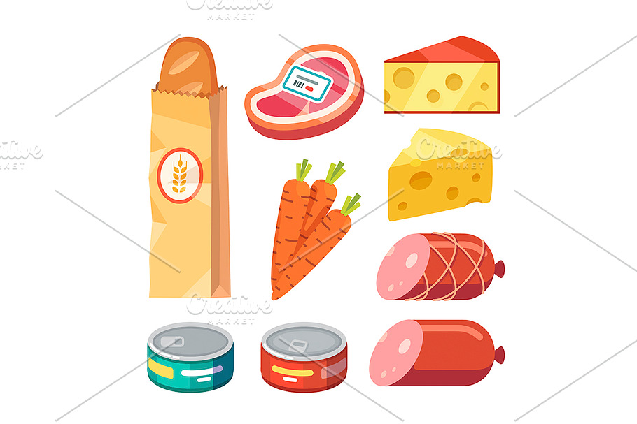 Meat, cheese, and canned food in Illustrations - product preview 8