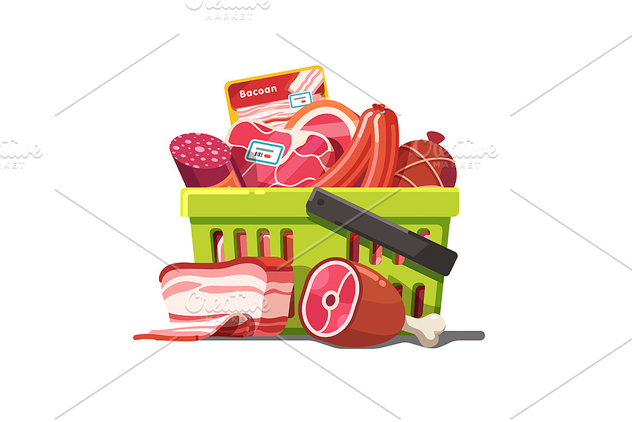 Shopping basket full of meat in Illustrations - product preview 8
