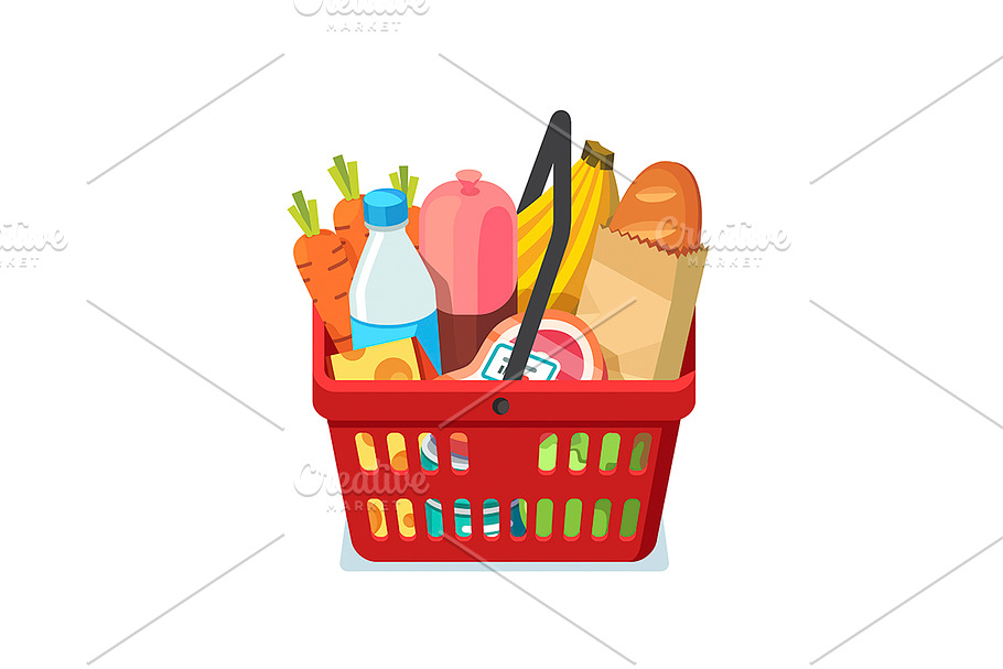 Shopping basket full of groceries in Illustrations - product preview 8