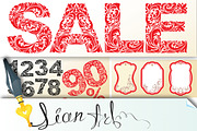 Word SALE, numerals and letters