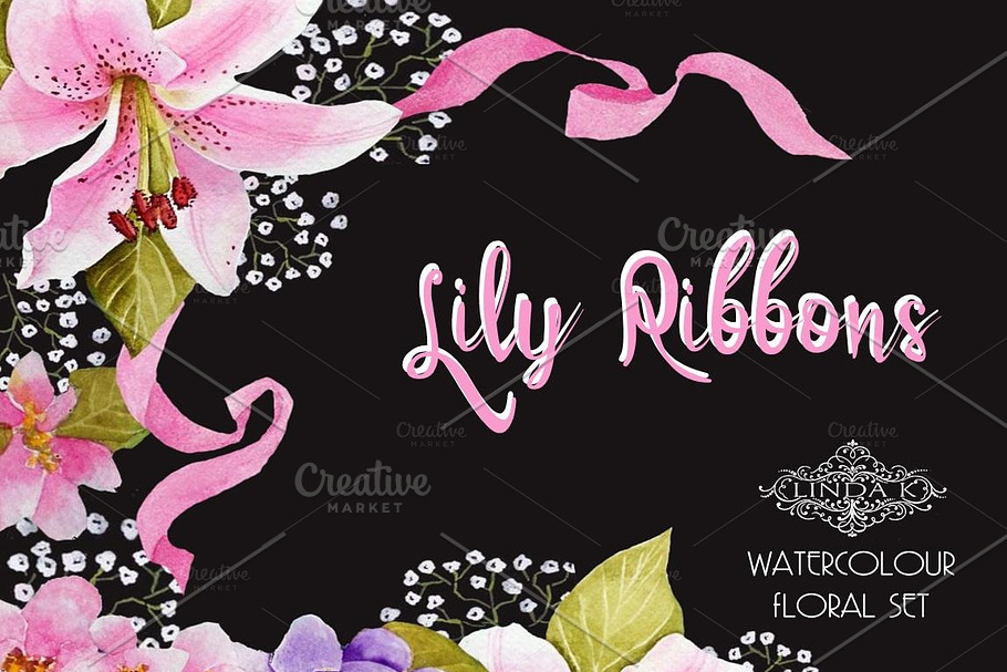 Lily Ribbons Watercolor Graphics