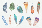 Boho watercolor feathers