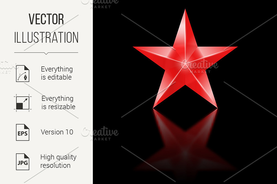 Red star on black background in Graphics - product preview 8