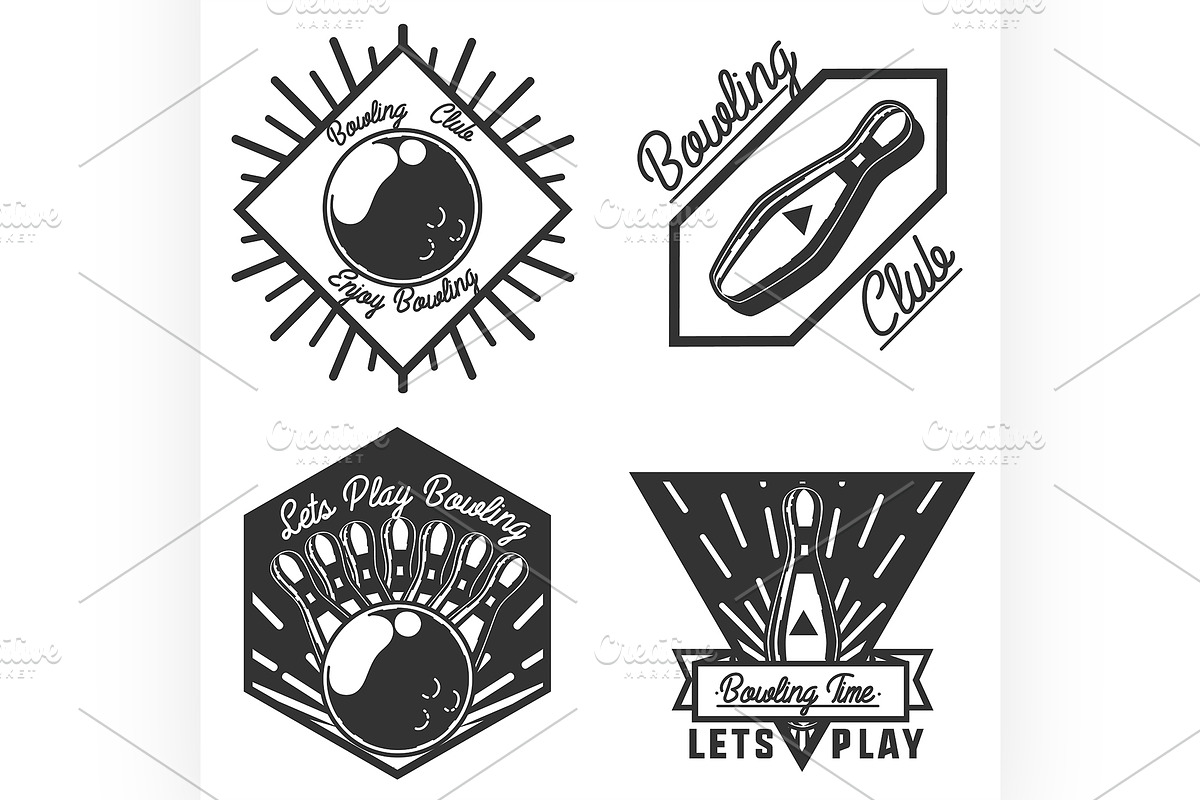Set of bowling emblems in Illustrations - product preview 8