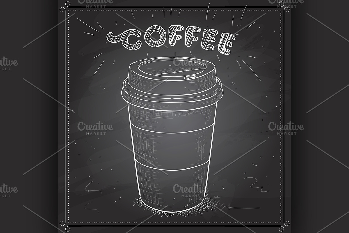 Coffee to go scetch on a black board in Illustrations - product preview 8