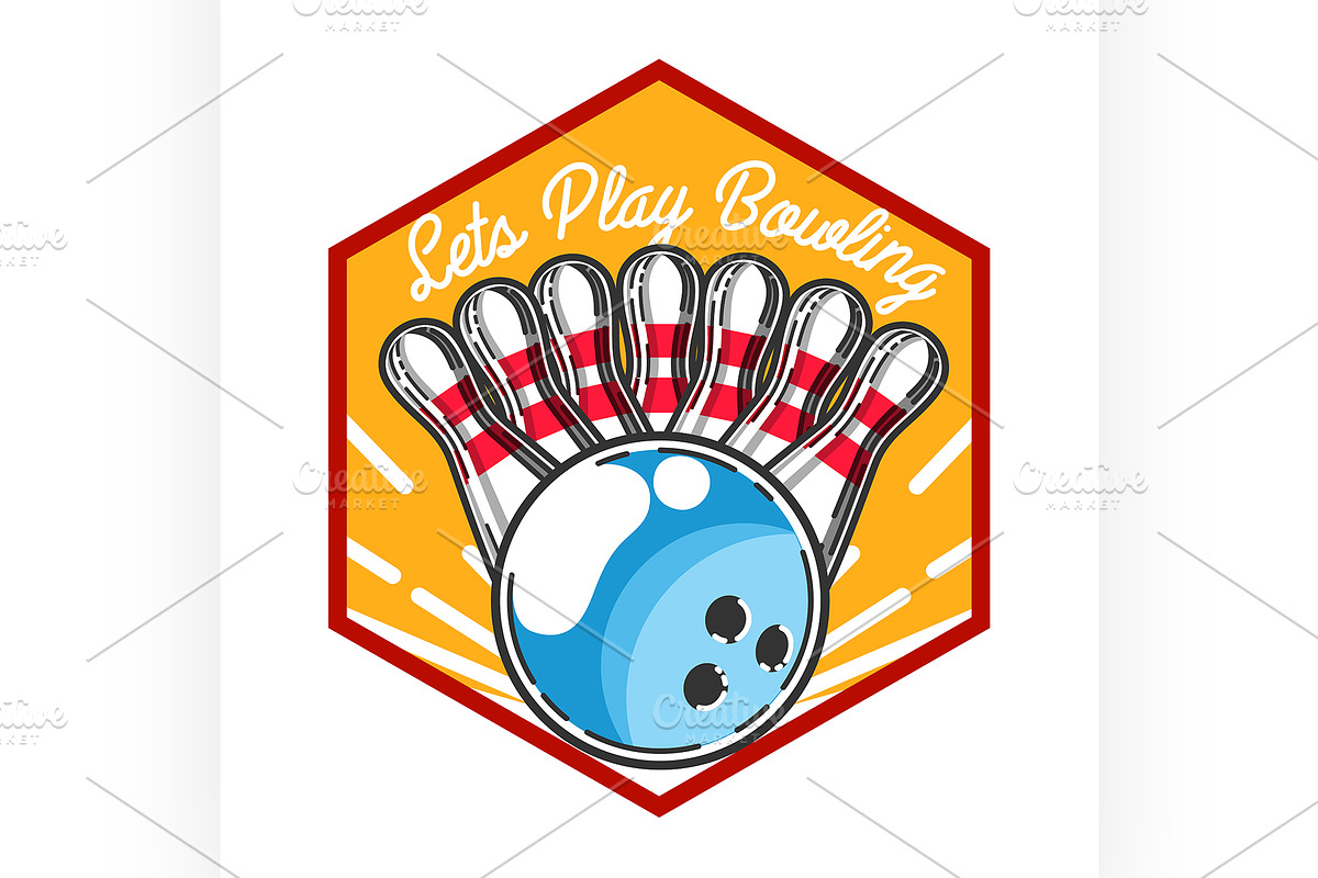 Color vintage bowling emblem in Illustrations - product preview 8