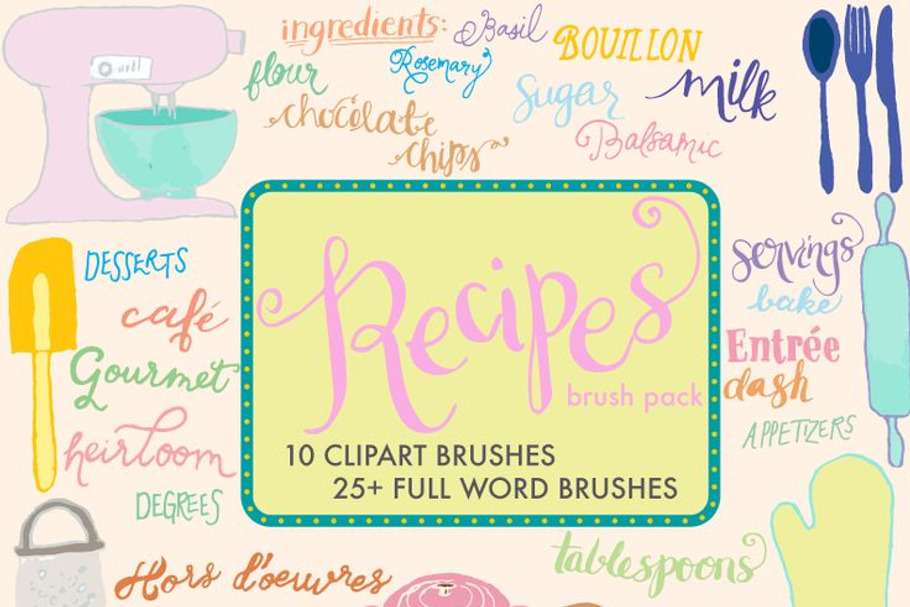 Recipe BRUSH PACK: words & clipart in Photoshop Brushes - product preview 8