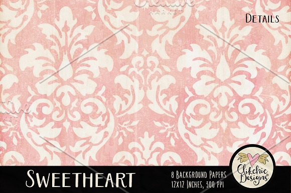 Shabby Damask & Hearts Textures in Textures - product preview 3
