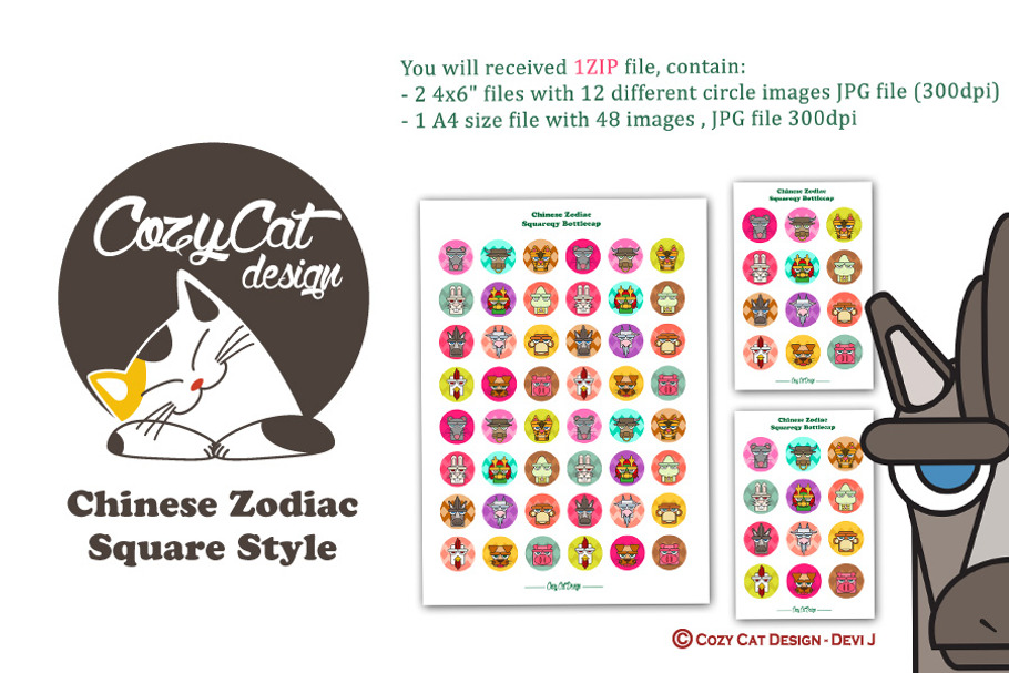 Chinese Zodiac Squareky Bottlecap in Illustrations - product preview 8