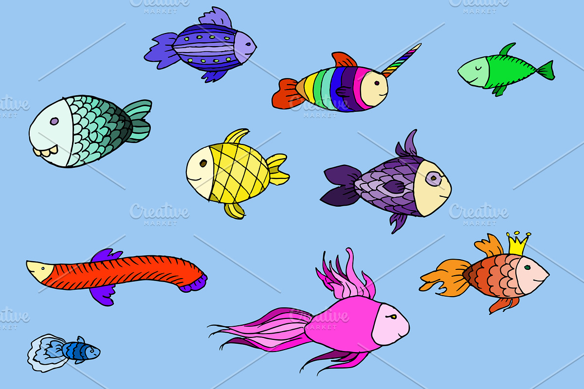 Doodle fabulous fish. Vector in Illustrations - product preview 8