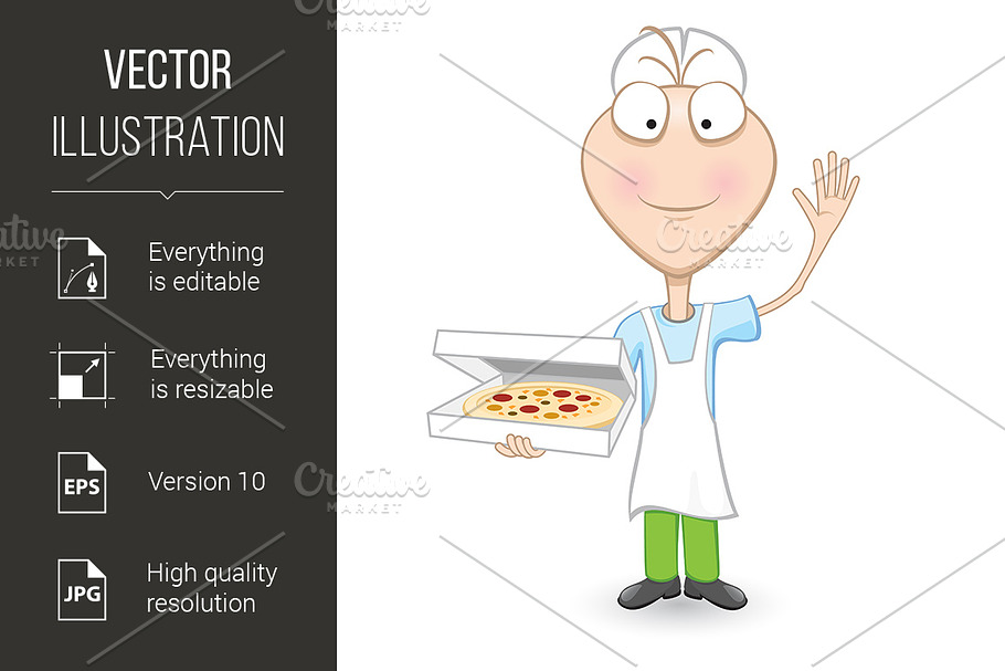 Boy Chef Showing A Delicious Pizza in Graphics - product preview 8