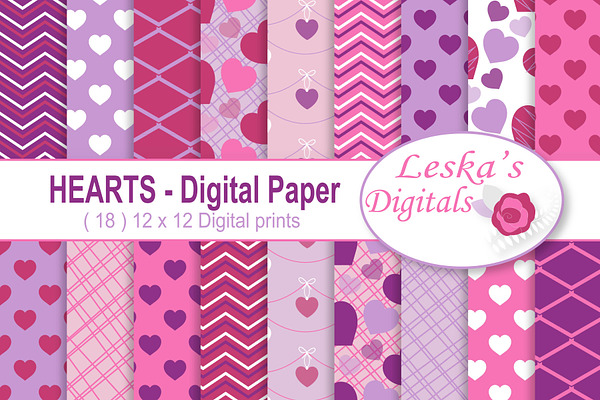 Hearts Digital Paper - Valentine