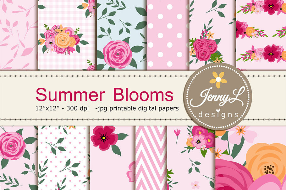 Floral Summer Pink Digital Paper