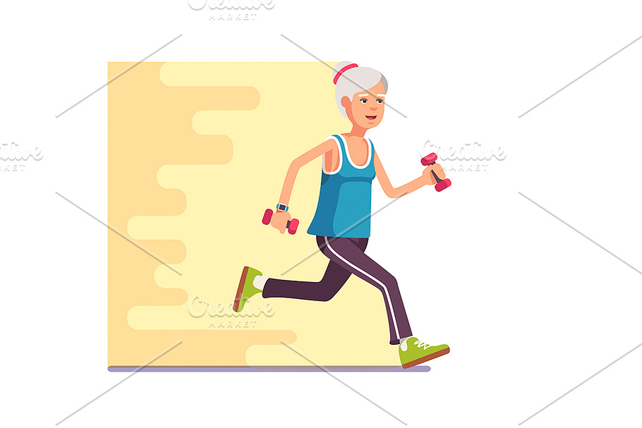 Fit elderly woman jogging