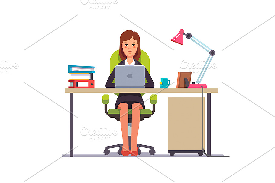 Clerk working at her office desk in Illustrations - product preview 8
