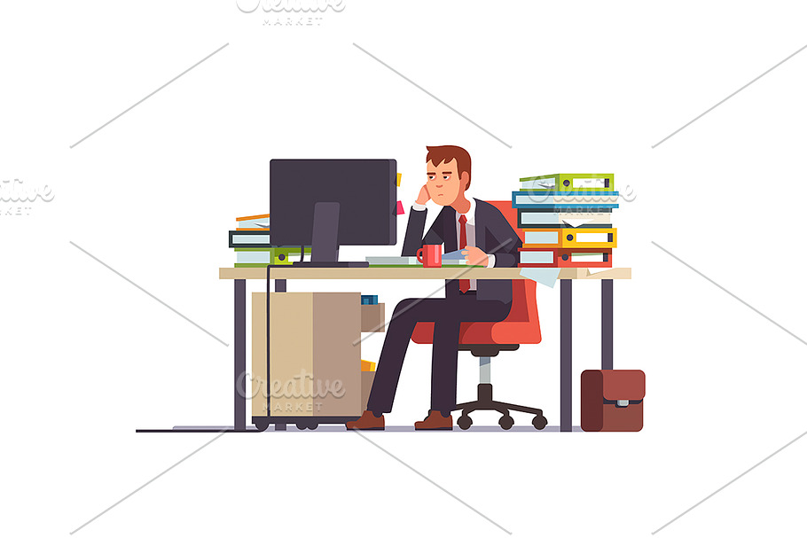 Tired accountant sitting at his desk in Illustrations - product preview 8