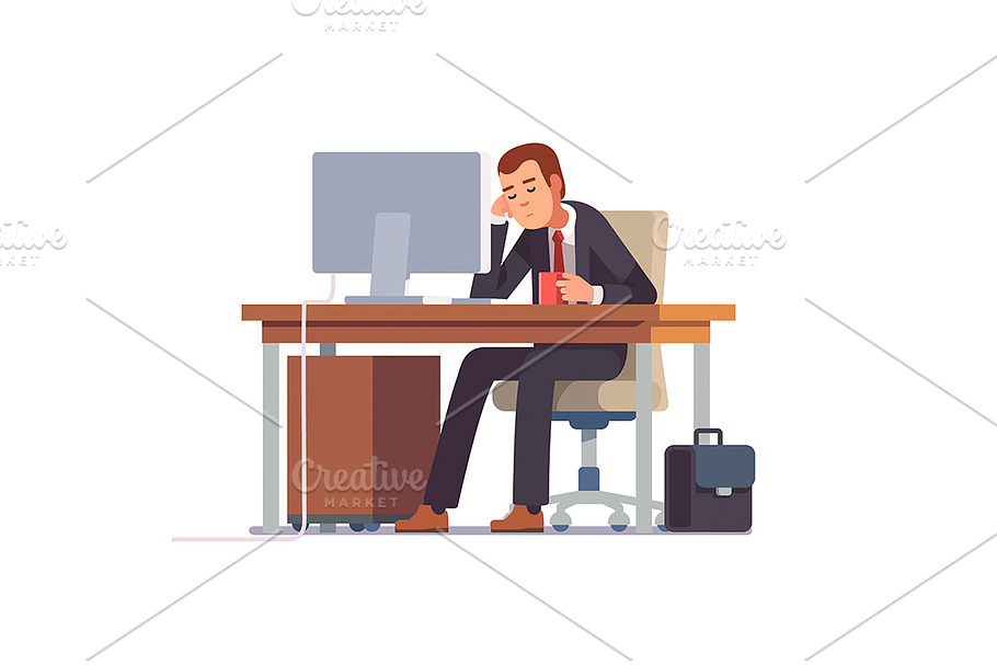 Businessman sleeping at his desk in Illustrations - product preview 8