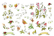 Hand Drawn vintage floral elements