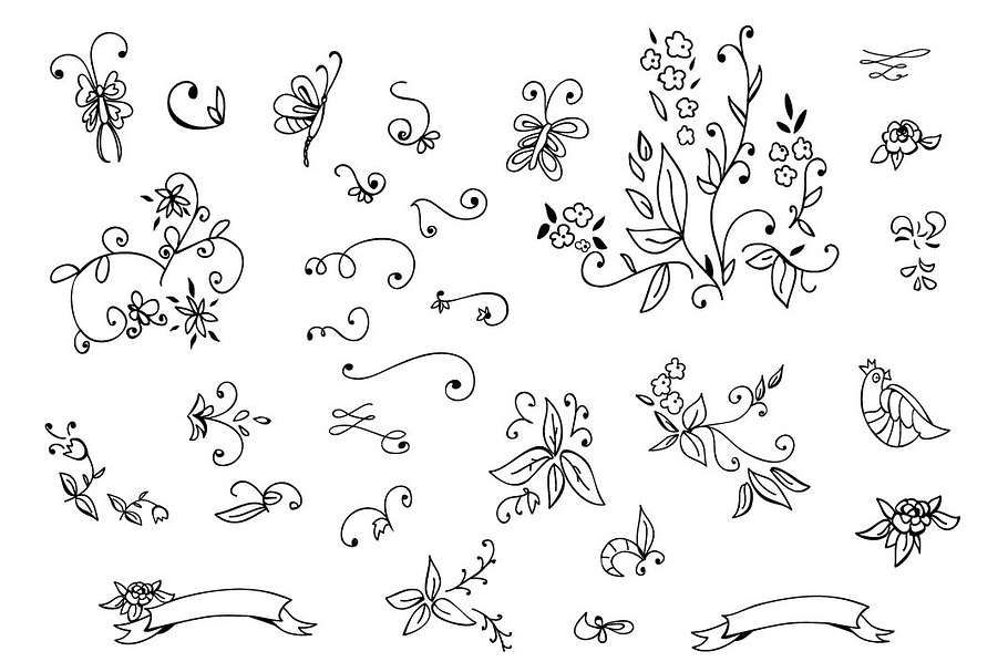 Hand drawn floral design elements in Graphics - product preview 8