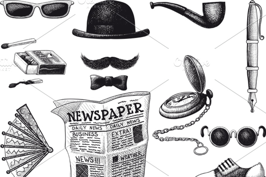 set of retro hipster in Illustrations - product preview 8