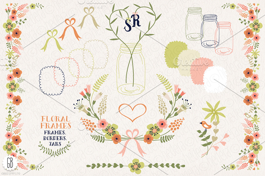 Floral frames, jars for stationery in Illustrations - product preview 8