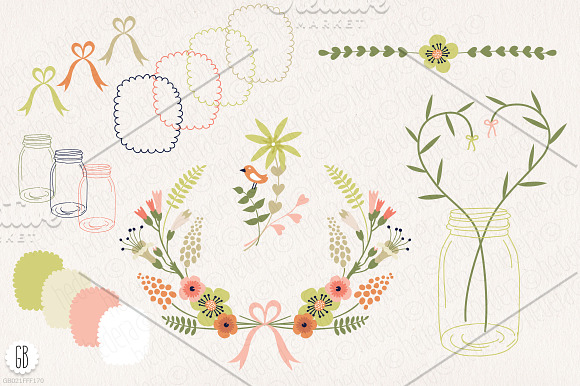 Floral frames, jars for stationery in Illustrations - product preview 1