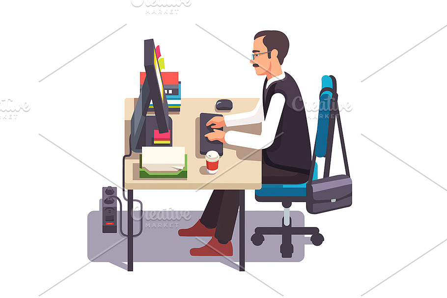 Clerk man working on a computer in Illustrations - product preview 8