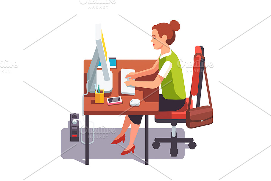 Clerk woman working on a computer in Illustrations - product preview 8