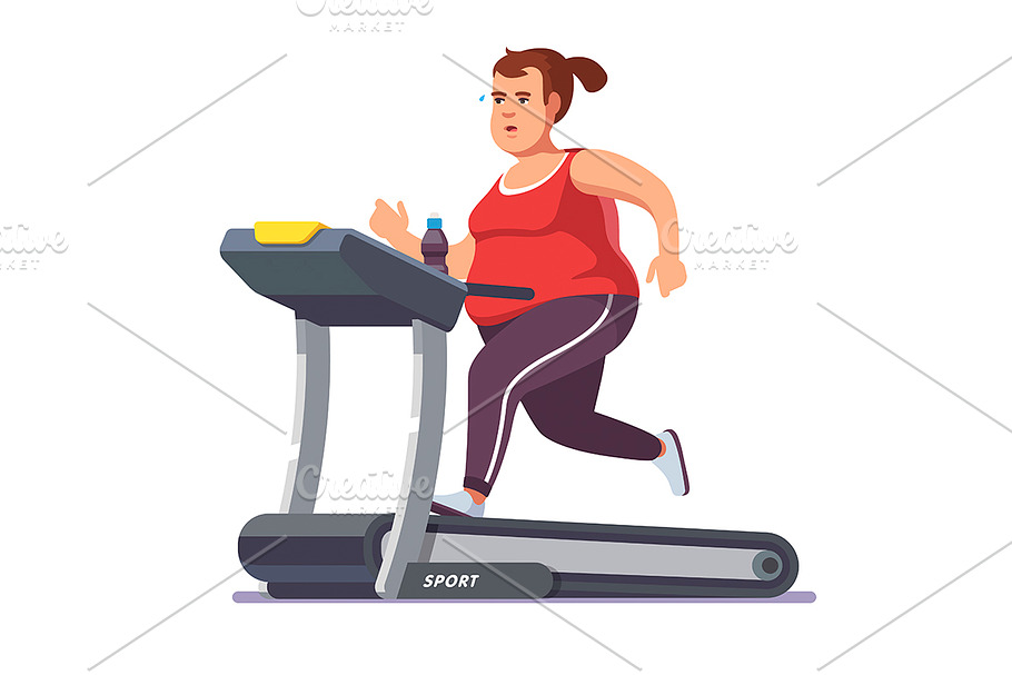 Obese young woman running in Illustrations - product preview 8