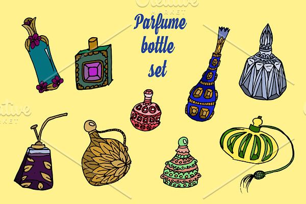 Perfume bottle set. Vector