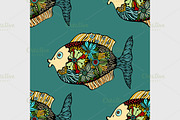 Vector seamless pattern with fishes