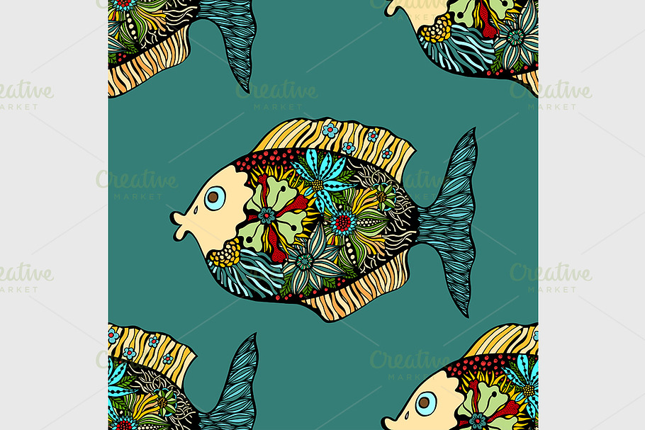 Vector seamless pattern with fishes in Graphics - product preview 8