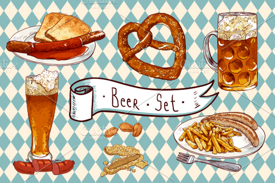 Beer and Food Set in Illustrations - product preview 8