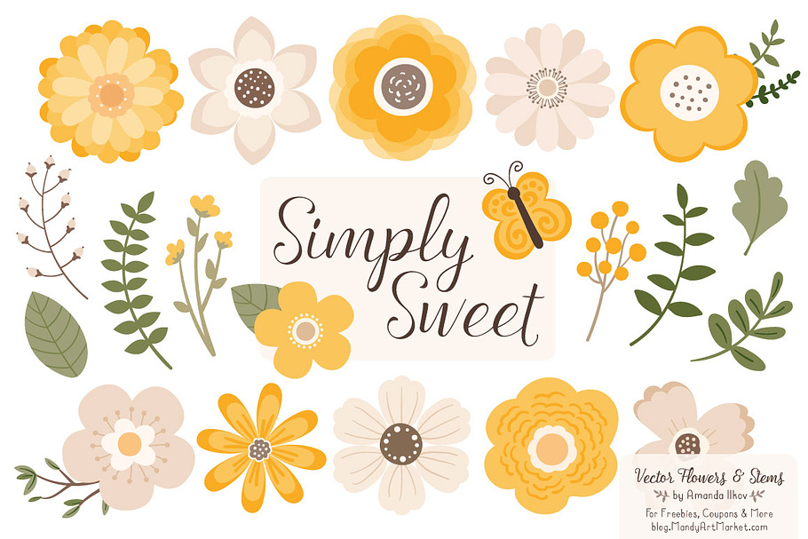 Flower Clipart in Sunshine Yellow in Illustrations - product preview 8