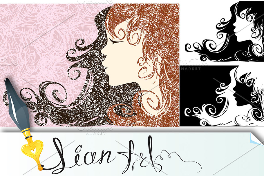Girl profile with long hair in Illustrations - product preview 8