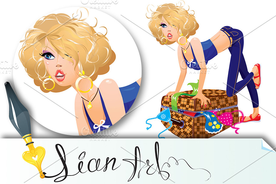 Travel concept - Funny blonde girl in Illustrations - product preview 8
