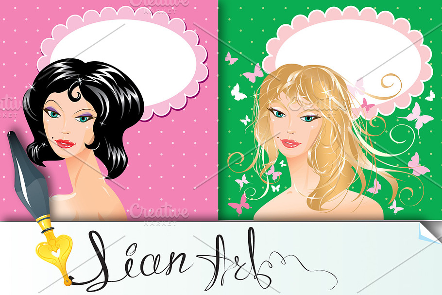 girls beautiful faces - portraits in Illustrations - product preview 8