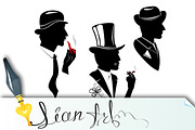 Men silhouettes smoking cigar and pi