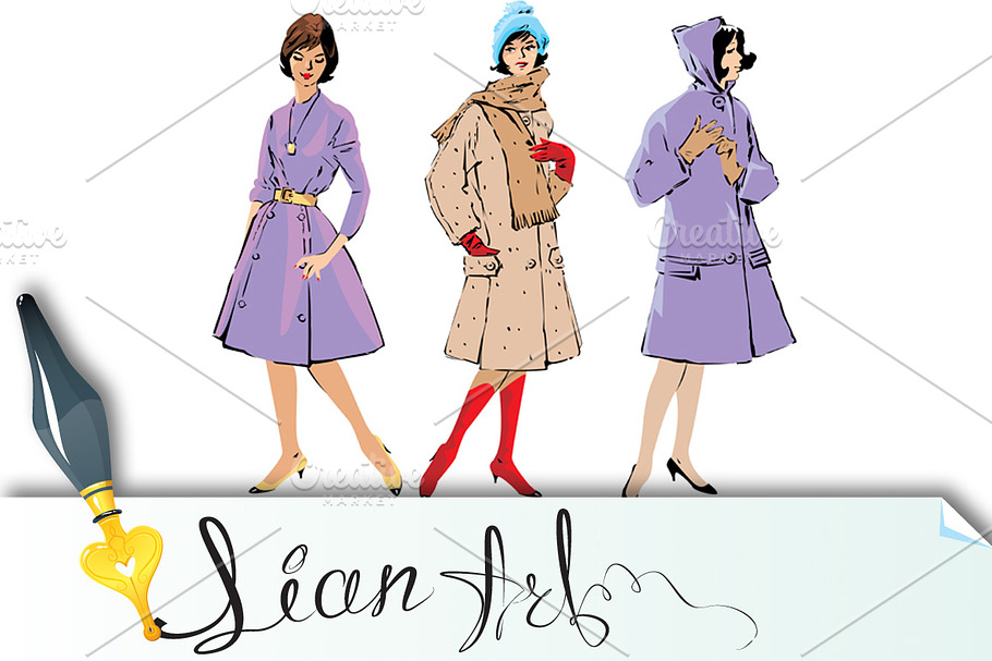 Set of elegant women - retro style in Illustrations - product preview 8