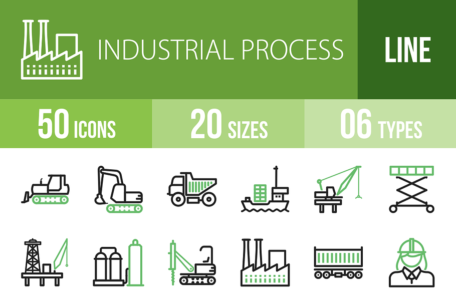 50 Industry Line Green & Black Icons in Graphics - product preview 8