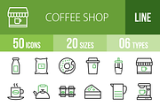 50 Coffee Line Green & Black Icons