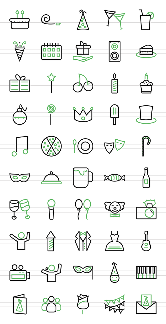 50 Birthday Line Green & Black Icons in Graphics - product preview 1